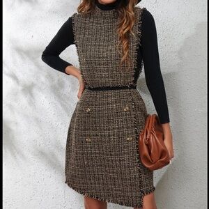 SHEIN Mock Neck Sleeveless Plaid Tweed Dress, small